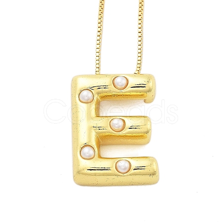 Brass & Plastic Pearl Letter Pendant Box Chain Necklaces for Women NJEW-U017-01G-05-1