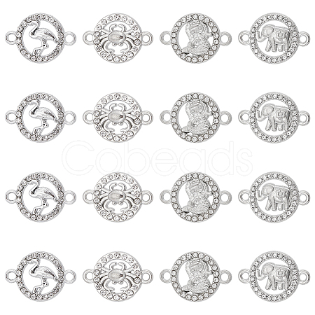 32Pcs 4 Styles Alloy Crystal Rhinestone Connector Charms FIND-SC0007-40-1