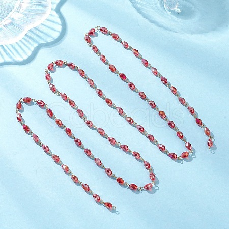 Oval Glass Beaded Link Chains AJEW-JB01471-02-1