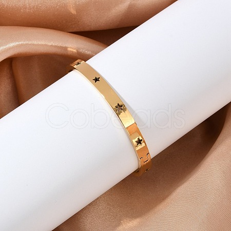 Hollow Star 304 Stainless Steel Hinged Bangles BJEW-L610-20G-1