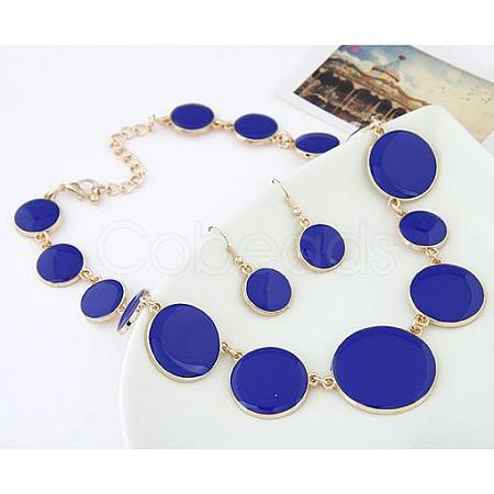 Alloy Enamel Flat Round Link Chain Necklaces & Dangle Earrings Sets for Women FS-WG50978-02-1