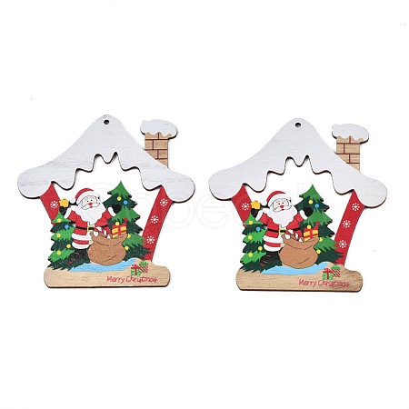 Christmas Theme Single-Sided Printed Wood Big Pendants WOOD-N005-64-1