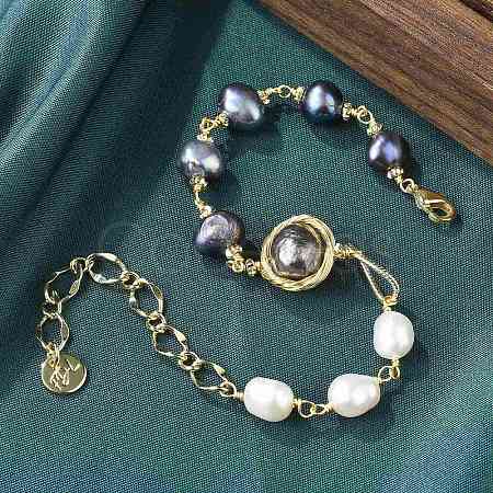 Pearl Beaded Bracelets BJEW-P350-01G-1