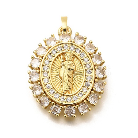 Religion Themed Rack Plating Brass Micro Pave Cubic Zirconia Pendants KK-L226-007G-03-1