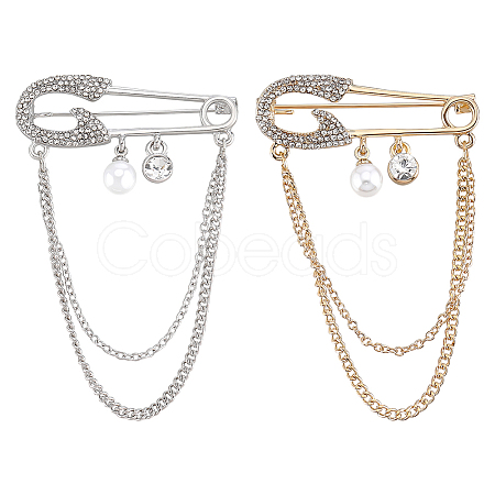 2Pcs 2 Colors Alloy Rhinestone Hanging Chain Brooches JEWB-PH0001-77-1