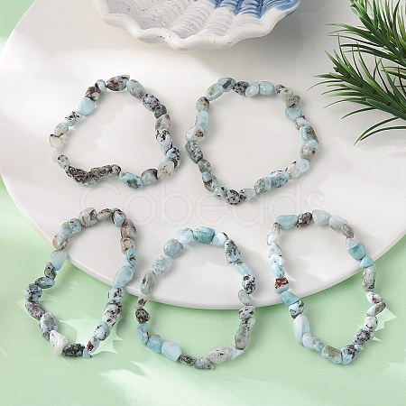 Natural Larimar Bead Stretch Bracelets BJEW-K213-65-1