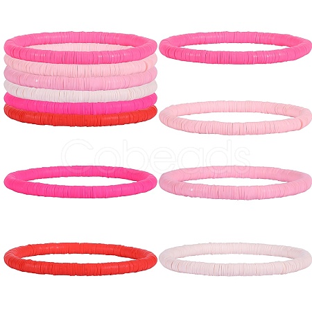 6Pcs 6 Colors Handmade Polymer Clay Stretch Bracelets BJEW-SW00138-1