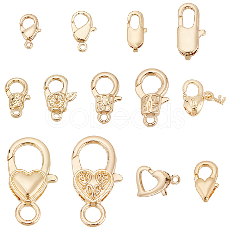 PandaHall Elite 13Pcs 13 Styles Rack Plating Brass Lobster Claw Clasps KK-PH0006-83-1