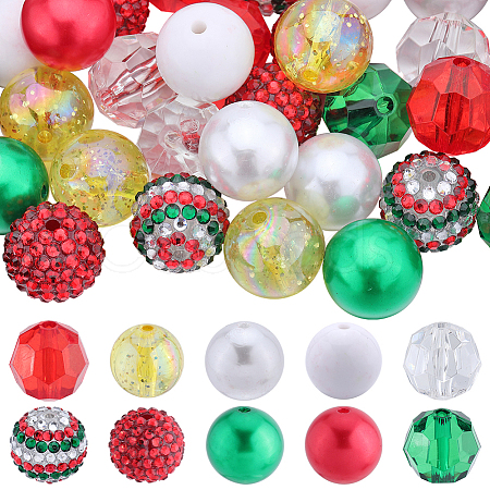 50Pcs 10 Styles Christmas Theme Plastic & Acrylic Round Beads DIY Jewelry Making Finding Kit SACR-SC0001-37-1