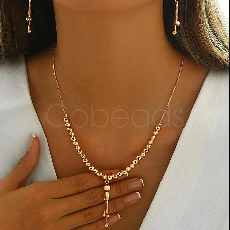 Elegant Vintage Brass Tassel Dangle Earrings & Pendant Necklace Sets for Women MN4192-1