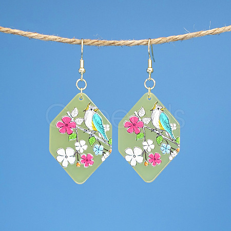 Polygon with Bird Pattern Acrylic Dangle Earrings FS-WG54A2C-01-1