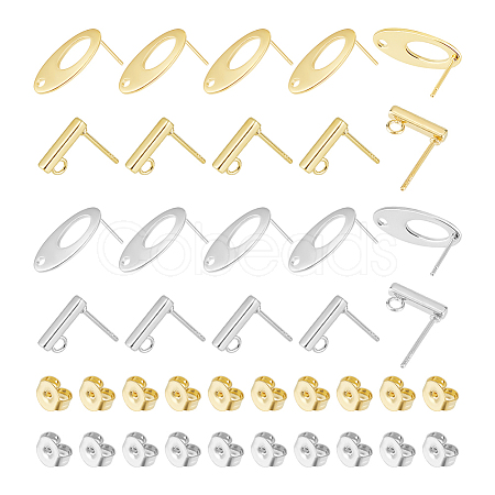 40Pcs 4 Style Rectangle & Oval 304 Stainless Steel Stud Earring Findings STAS-UN0054-35-1