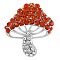 Cubic Zirconia Mushroom Brooch, Alloy Badge for Backpack Clothes, Orange Red, 30x27mm