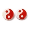 Printed Natural Freshwater Shell Beads, Yin Yang Flat Round Beads, Red, 15x3~3.5mm, Hole: 0.7mm