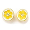 Brass Enamel European Beads, Large Hole Beads, Lead Free & Cadmium Free, Long-Lasting Plated, Golden, Lemon, Yellow, 10.5x6.5mm, Hole: 4.4mm