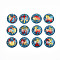 Glass Cabochons, Half Round with 12 Constellations, Cyan & Red & White, 12 Constellations, 25x7~8mm, 12pcs/set