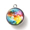 Galaxy Theme Luminous Glass Ball Pendants, Glow in the Dark, with Platinum Tone Alloy Edge, Colorful, 25x21.5x20~21mm, Hole: 2mm