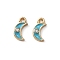 Zinc Alloy Enamel Charms, with Rhinestone, Light Gold, Moon, Turquoise, 11x6.5x2mm, Hole: 1.2mm