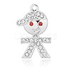 Nickel Free Silver Color Plated Alloy Rhinestone Boy Pendants ALRI-E107-01S-NF-1