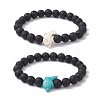 2Pcs 2 Color Synthetic Turquoise Dolphin & Lava Rock Stretch Bracelets Set BJEW-JB09838-1