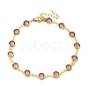 304 Stainless Steel Flat Round Acrylic Rhinestone Cup Chain Anklets for Women AJEW-B031-02G-01-4