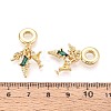 Brass Pave Clear and Green Cubic Zirconia European Dangle Charms KK-T079-86G-3