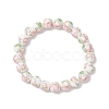 Handmade Flower Printed Porcelain Ceramic Round Beads Stretch Bracelets for Women BJEW-JB12091-02-2