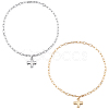 2Pcs 2 Colors Alloy Textured Cross Pendant Paperclip Chain Necklaces NJEW-ME0001-14-1