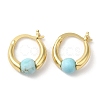Synthetic Turquoise Round Beaded Hoop Earrings EJEW-A099-03G-03-2