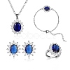 Cubic Zirconia Oval Pendant Necklace & Link Bracelet & Cuff Ring & Stud Earrings SJEW-SZC0001-01C-1