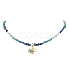 Gradient Color Brass Pave Cubic Zirconia Ocean Crab and Natural Pearl Pendant Natural Apatite & Kyanite & Amazonite Faceted Round Beaded Necklaces for Women NJEW-JN06241-2