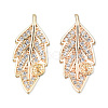 Brass Micro Pave Clear Cubic Zirconia Leaf Peg Bails Pendants KK-N232-458-2