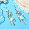 Web with Feather Alloy Chandelier Earrings EJEW-JE05464-02-3