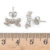 Brass Micro Pave Clear Cubic Zirconia Bowknot Stud Earrings EJEW-A145-02B-P-5