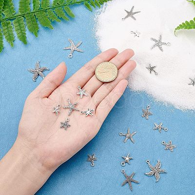 Tibetan Style Alloy Starfish/Sea Stars Shape Pendants TIBEP-PH0001-14AS-RS-1