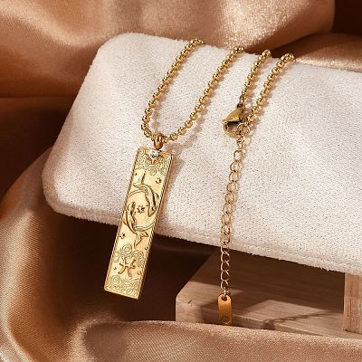 304 Stainless Steel Clear Cubic Zirconia Rectangle Constellation Pendant Necklaces for Women Men NJEW-S435-01G-L-1