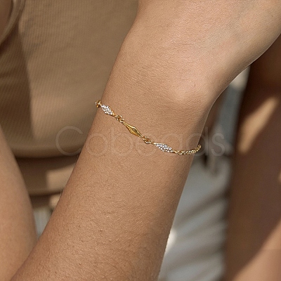 304 Stainless Steel Pave Clear Cubic Zirconia Link Chain Bracelets for Women SA-CBAABBA-07B-G-1