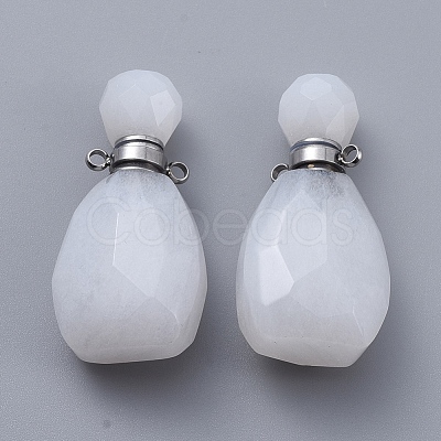 Faceted Natural White Jade Openable Perfume Bottle Pendants G-E564-10A-P-1