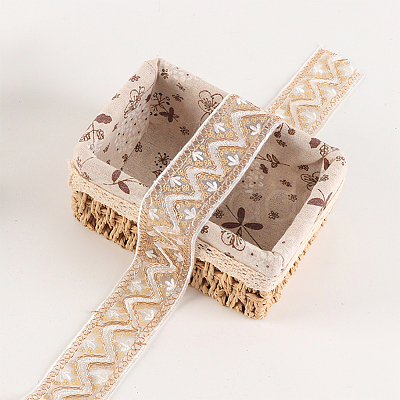 10 Yards Polyester Embroidery Lace Ribbon with Paillette PW-WG94215-03-1