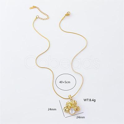 3Pcs Stainless Steel Crystal Rhinestone Flower Pendant Necklaces for Women LR1845-1
