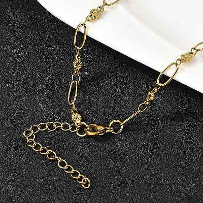 304 Stainless Steel Flower Link Chain Necklaces for Women NJEW-A046-02C-G-1