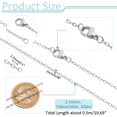 20Pcs 2 Colors 304 Stainless Steel Cable Chain Necklaces Set MAK-NB0001-23-1