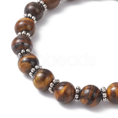 Natural Tiger Eye Cross Charm Bracelets BJEW-JB12259-03-1