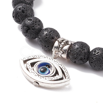 Natural Lava Rock Round Beaded Stretch Bracelet BJEW-JB08221-1