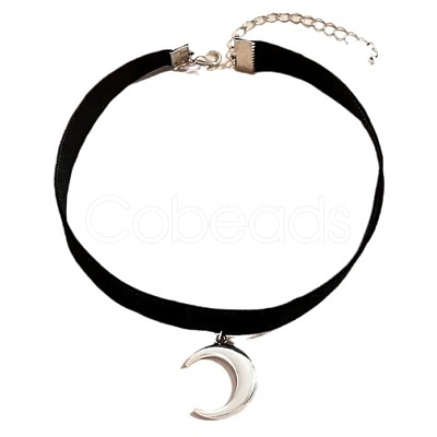 Gothic Moon CCB Plastic Pendant Black Velvet Choker Necklaces for Women FS-WG30AE2-01-1