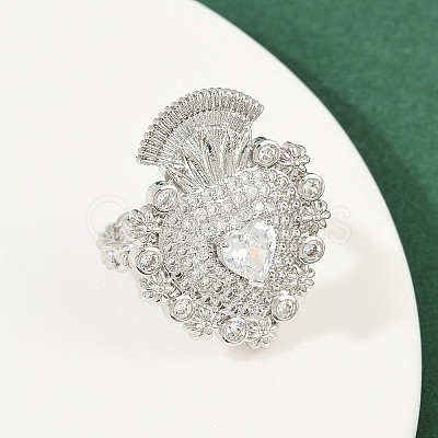 Brass Micro Pave Clear Cubic Zirconia Cuff Rings RJEW-P155-04D-P-1