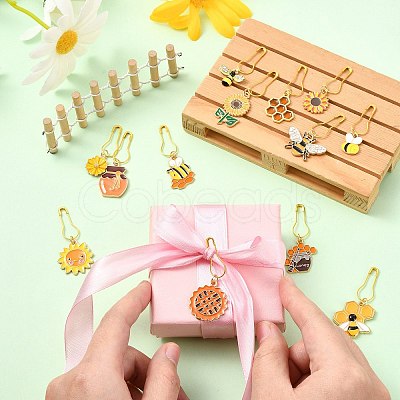20Pcs Bees Theme Alloy Enamel Locking Stitch Marker HJEW-CJ00066-1