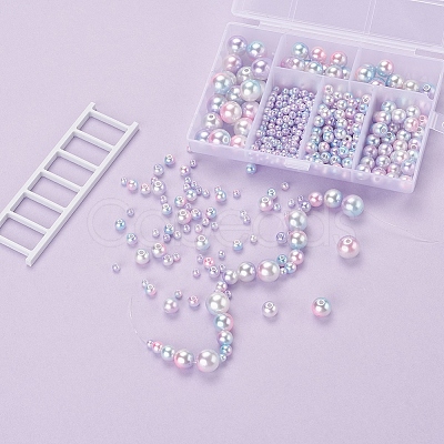 497Pcs 5 Style Rainbow ABS Plastic Imitation Pearl Beads OACR-YW0001-07F-1