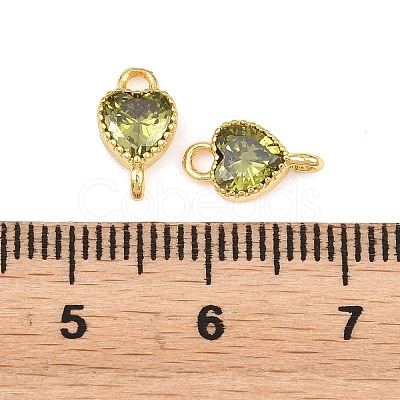 Brass Pave Cubic Zirconia Heart Links Connector Charms KK-K340-49G-06-1