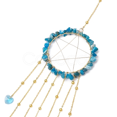 Wire Wrapped Natural Apatite Chips Ring Hanging Ornaments HJEW-JM02371-05-1